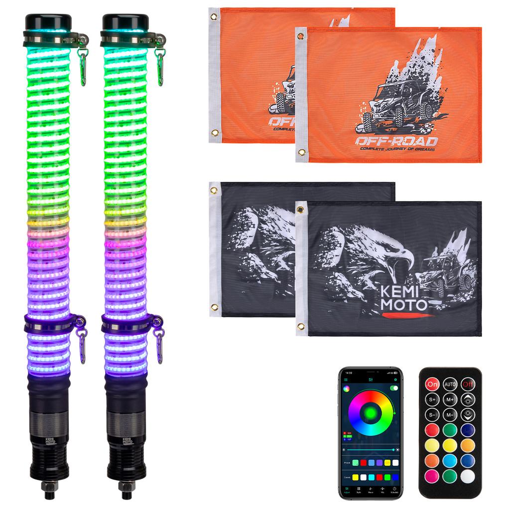 2pc 2ft Fat Whip Lights for Side by Side Turning Signal Function Compatible with Polaris RZR For Can-Am Maverick X3 For UTV ATV