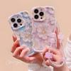 Floral TPU Phone Case IPhone 16 Pro Max With Detachable Flower Rope Strap Blue Purple Green