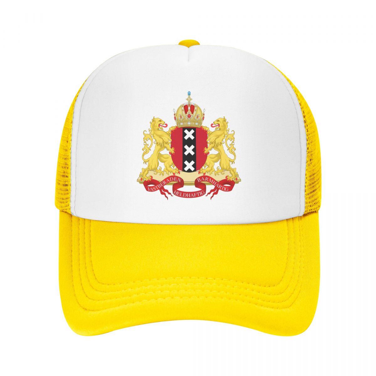 

Классическая унисекс шляпа дальнобойщика с гербом Амстердама для взрослых, Нидерланды, Голландия, гордая регулируемая бейсболка, уличные шляпы Snapback Trucker Hat