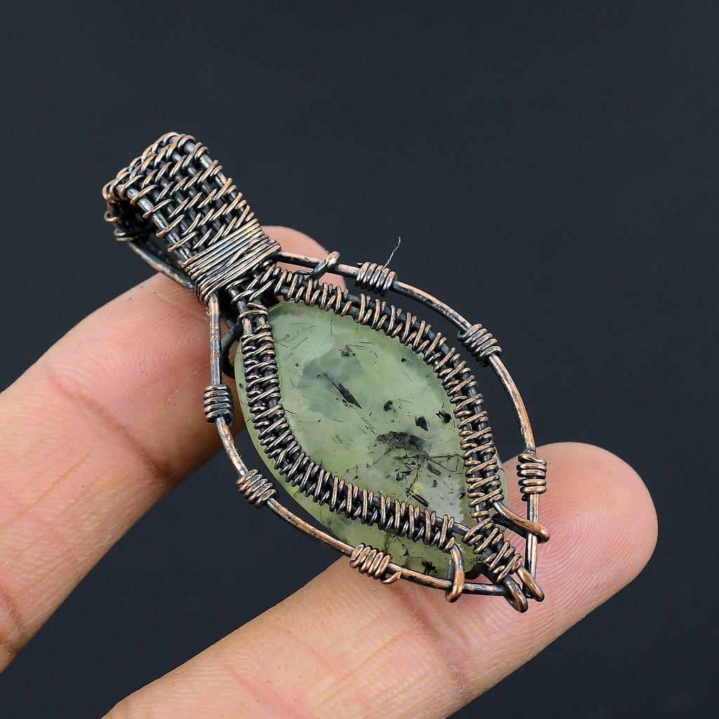 Prehnite Jewelry, 999 Copper Wire Wrapped Pendant Handmade Gemstone Jewelry, Gifts For Wife Brand New Pendant