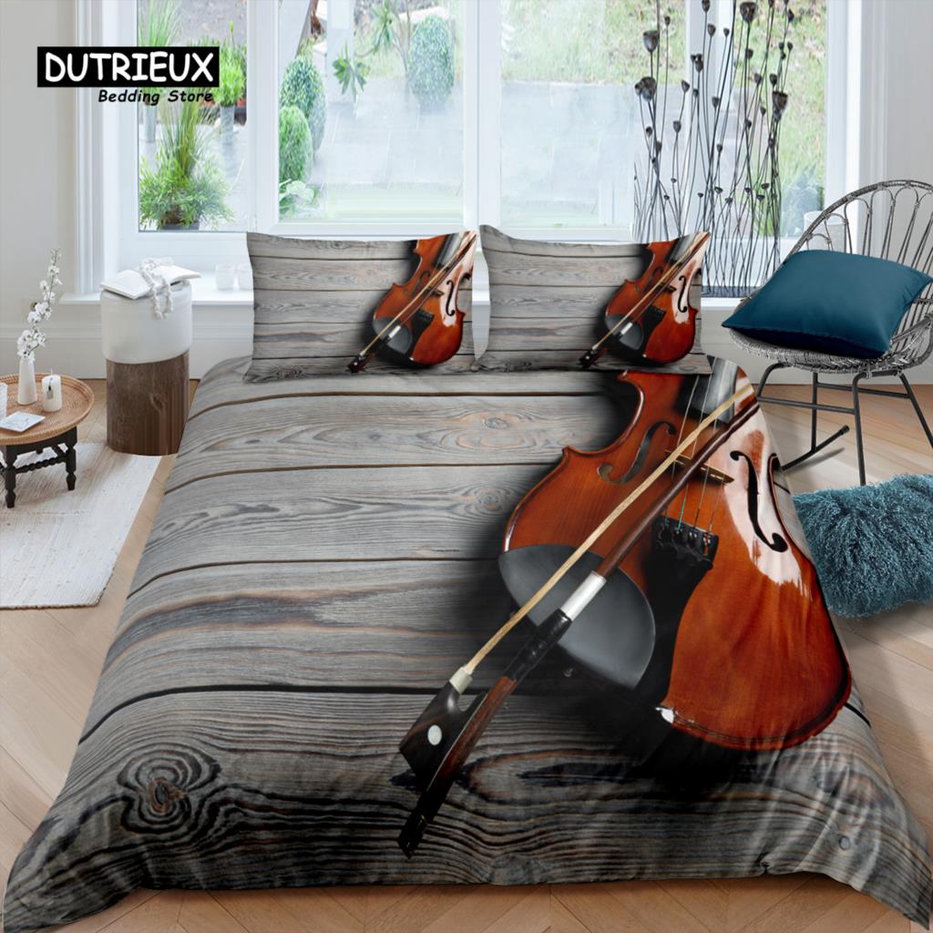 Home Living Luxury 3D Vintage Cello Bedding Set Music Duvet Cover Pillowcase Queen And King Eu/Us/Au/Uk Size Comforter Bedding