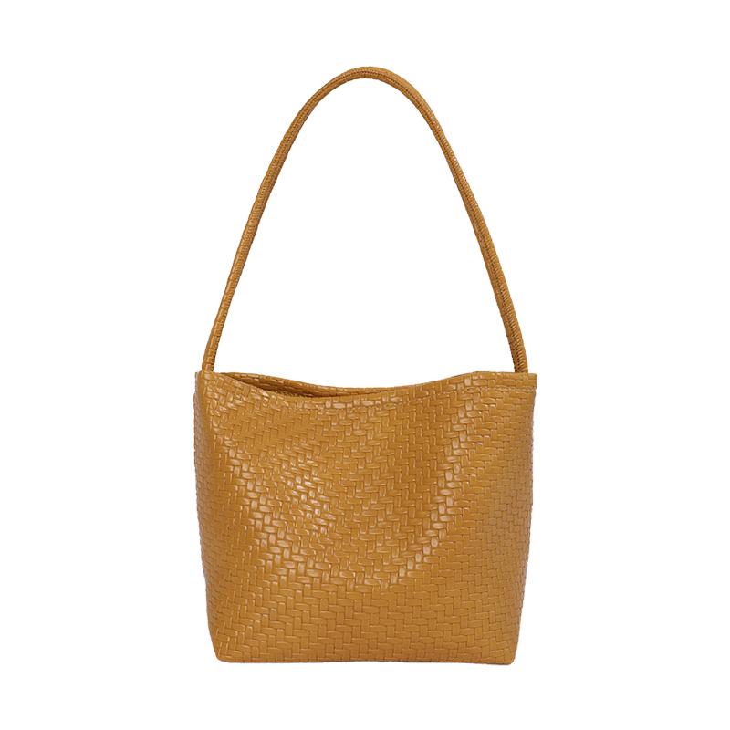 Damen gewebte PU-Eimertasche Minimalistische Umhänge-Handtasche für den täglichen lässigen Einkauf