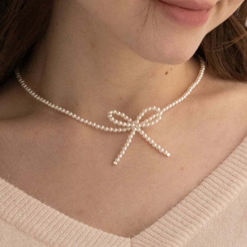 BEFORE MOONRISE [Silver 925] Ribbon Pearl Necklace SN217