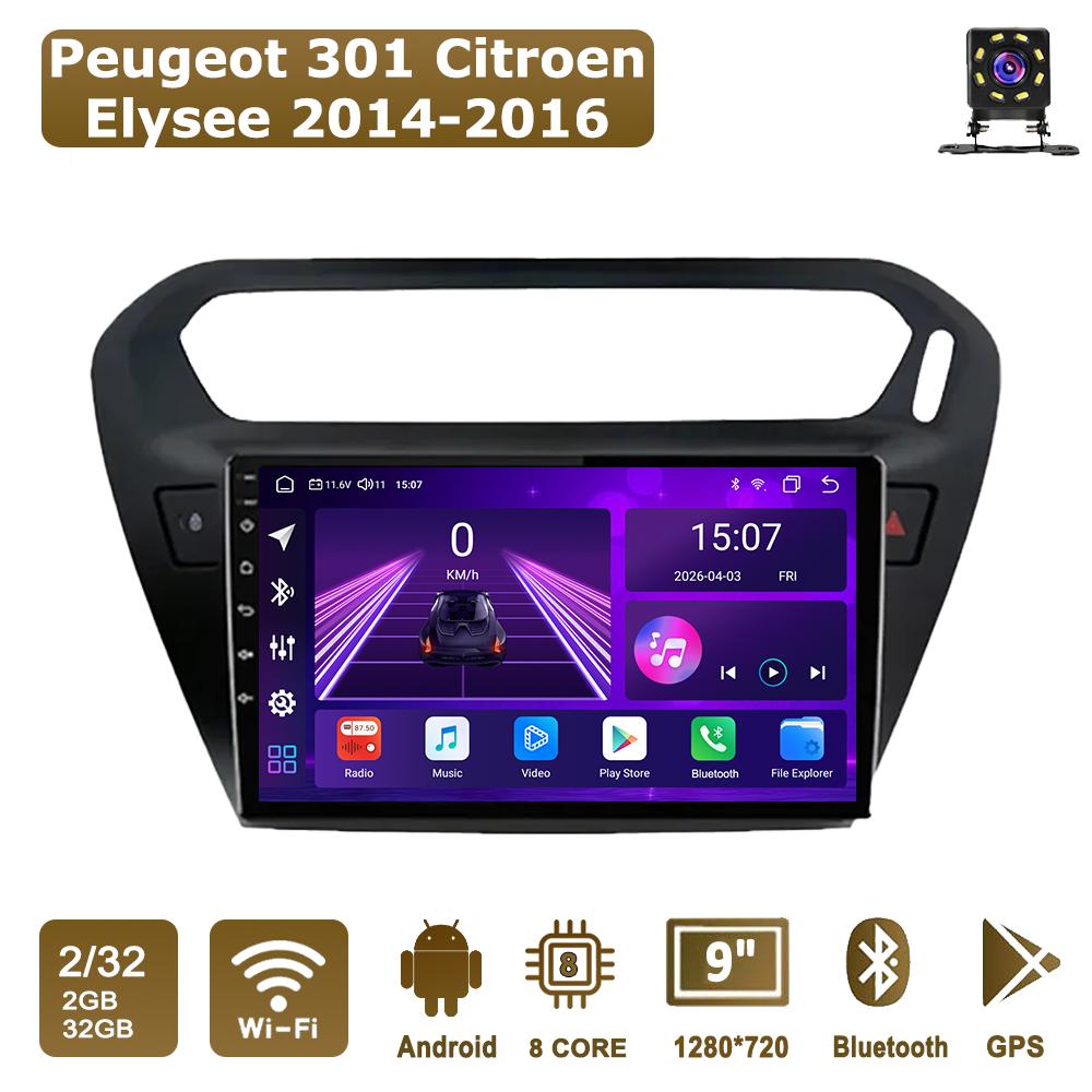 

Android Car-Play Car Radio For Peugeot 301 Citroen Elysee 2014-2016 Multimedia Player Head Unit Stereo GPS Navigation BT WIFI,8 CORE ,2+32GB чёрный