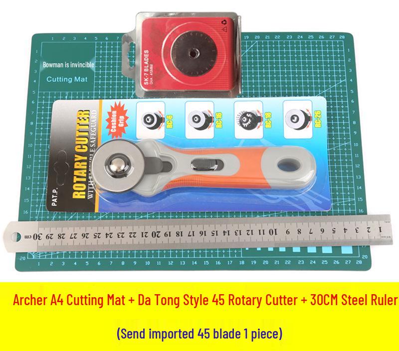 Leather & Rubber Cutting Tool Set: Rotary Cutter, Taper Ruler, Trapezoidal Ruler, and Cutting Mat