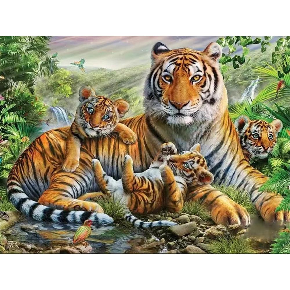 5D DIY Diamond Painting Forest Scenery and Animals Tiger Mosaic Rhinestone Embroidery Full Round Diamond Cross Stitch Home Gift