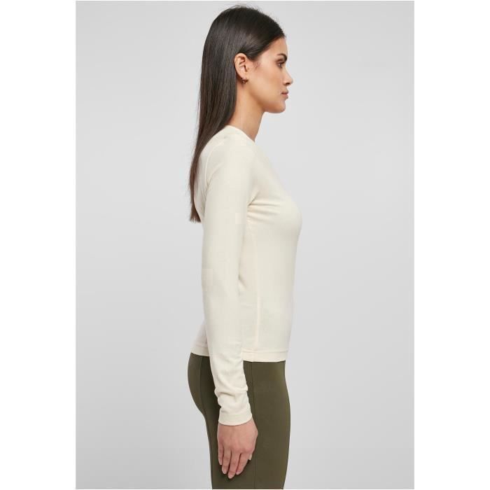 T-shirt Femme - Urban Classics - Manches Longues - Asymétrique - Col V - Blanc