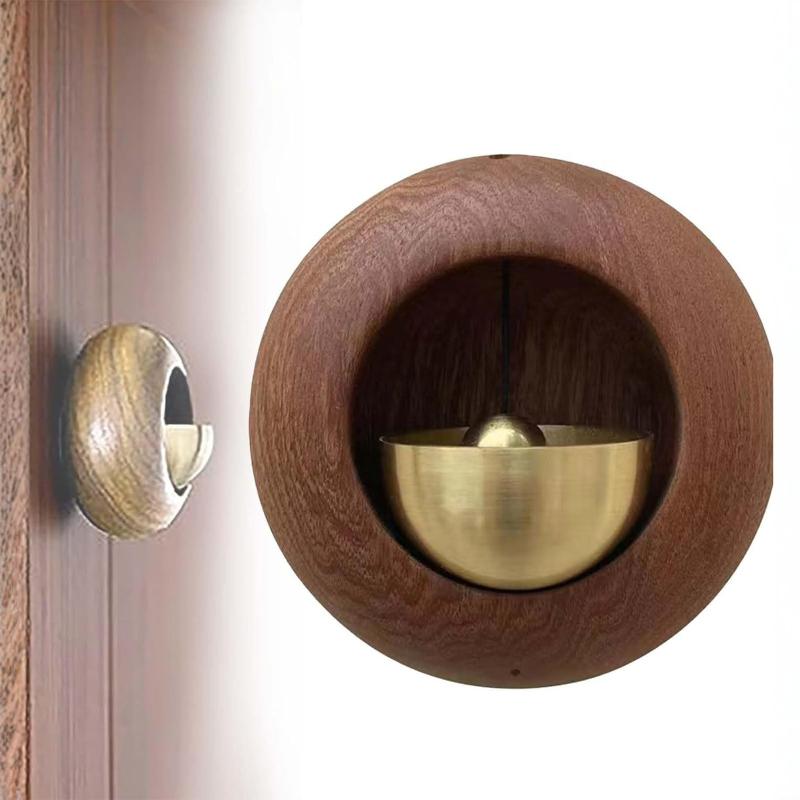 1Pcs Round Bell Black Walnut Wood Hanging Doorbell Wind Chimes Decor Wooden Magnetic Door Bell Entrance Opening Chime