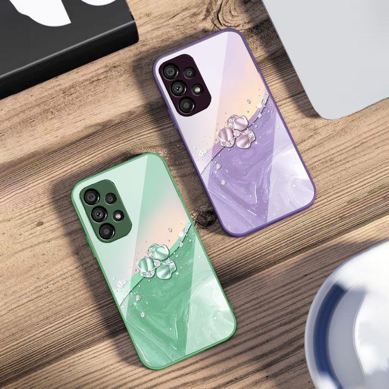 Diamond Like Floral Knot For Samsung Galaxy S10 4G S20 11E 30 S21 22 S24 Fe Pro S23 S25 Ultra 5G S9 Tempered Glass Phone Case