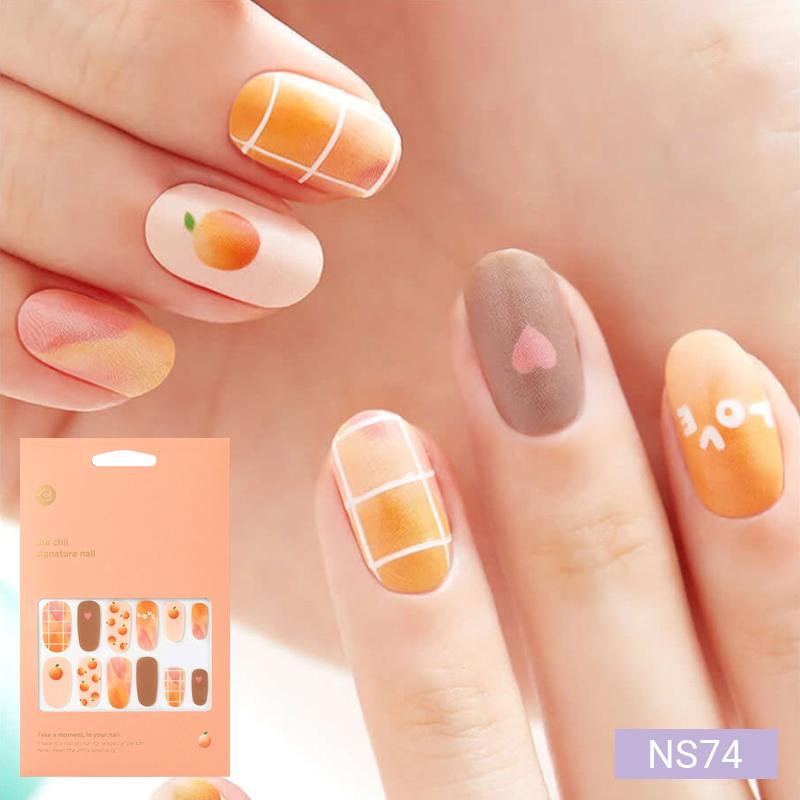 Warm-Tone Nail Stickers 24pcs | Self-Adhesive Strips, Caramel&Plaid Mix, Quick 5-Min Manicure