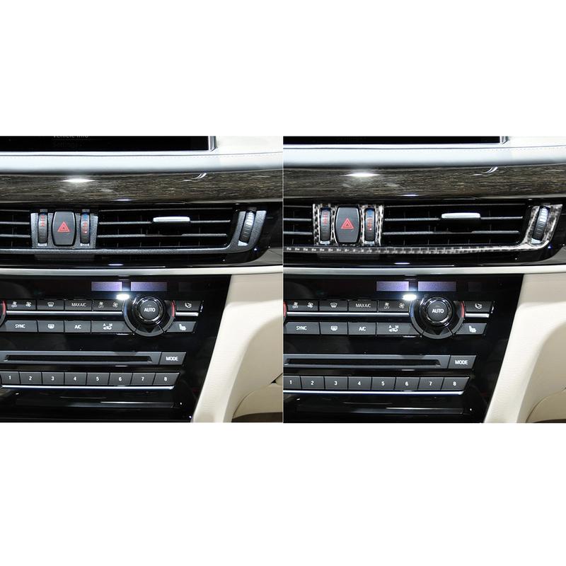 Real Carbon Fiber Car Accessories Dashboard Center Air Vent Trim Cover Soft Sticker For BMW X5 F15 2014-2018 X6 F16 2015-