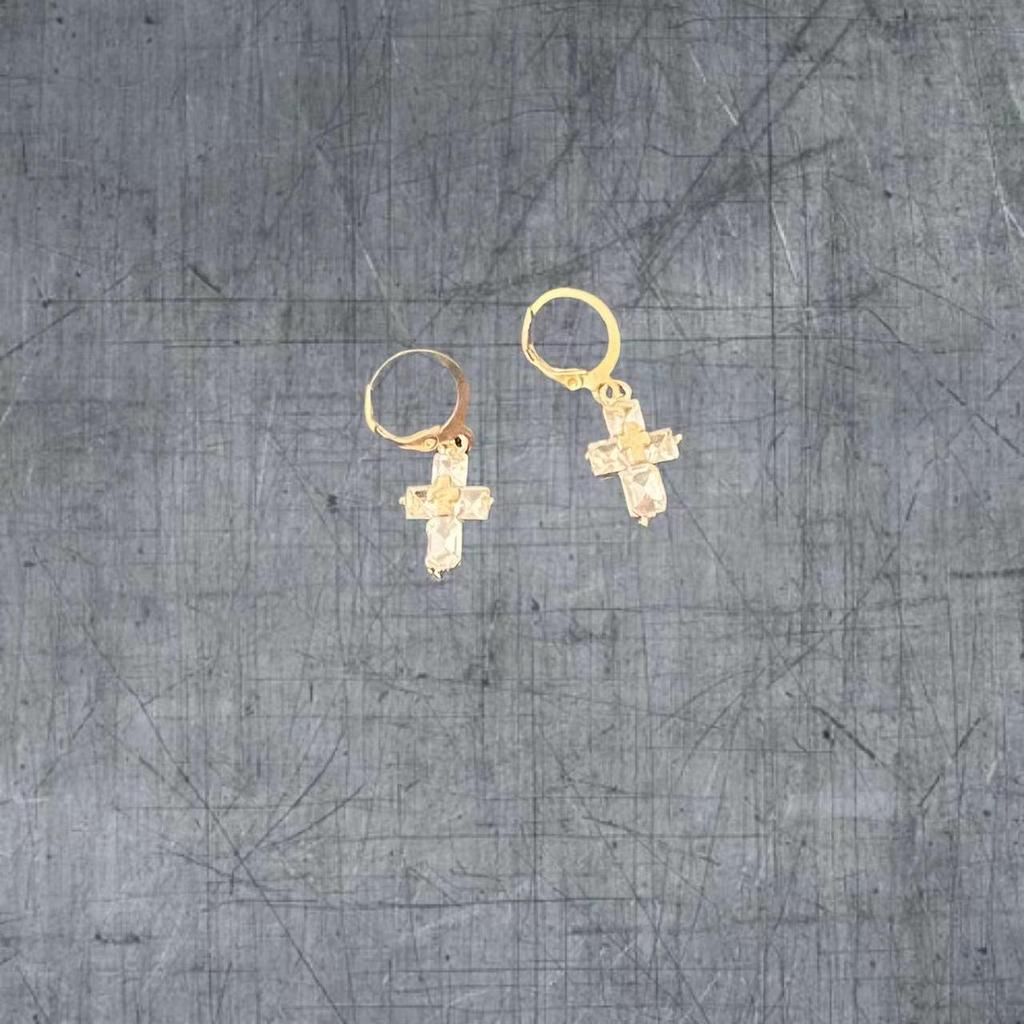 European & American Fashion Zircon Cross Earrings - Trendy Transparent Cross Hoops for Women