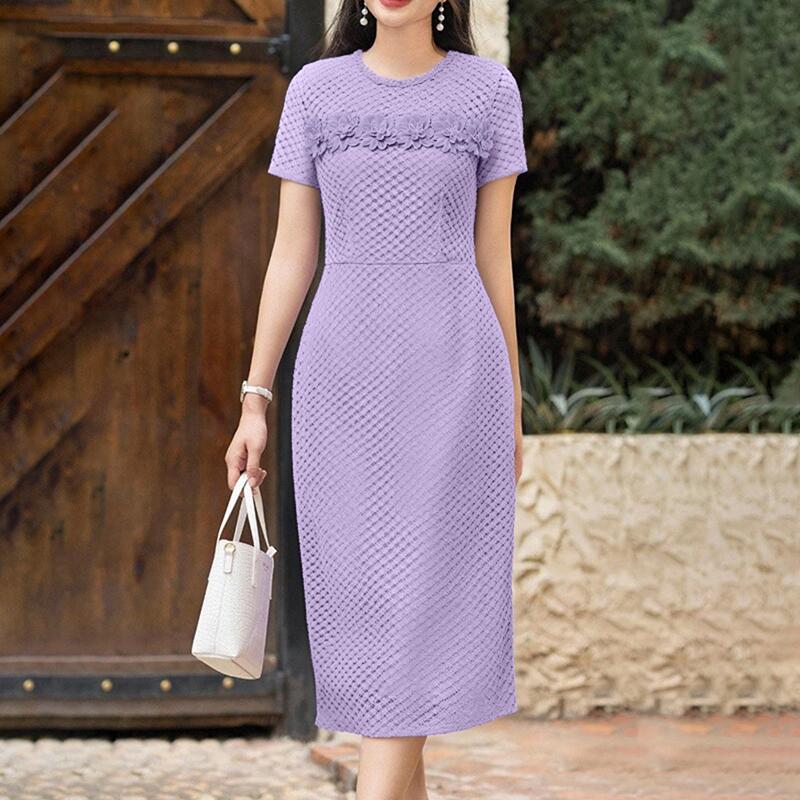 ZANZEA Women Elegant Casual Lace Patchwork Summer Short Sleeve Sheath Dress L фиолетовый
