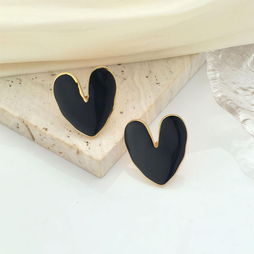 Heart-Shaped Cross-Border Oil Painting Drop Earrings - Luxury Stainless Steel Cartilage and Stud Style for Women