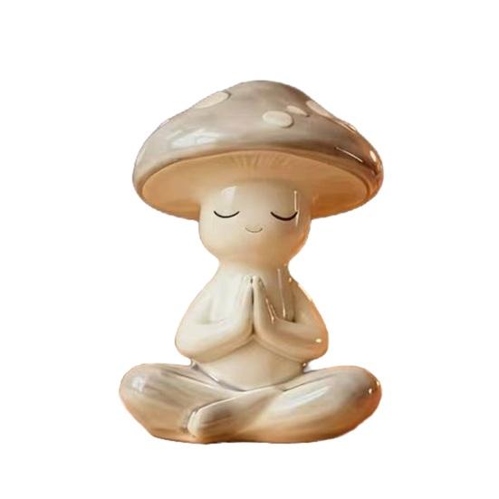 Zen Meditation Mushroom Sculpture Resin Mushroom Figurine for Living Room Home Office Desk Patio Garden Decor