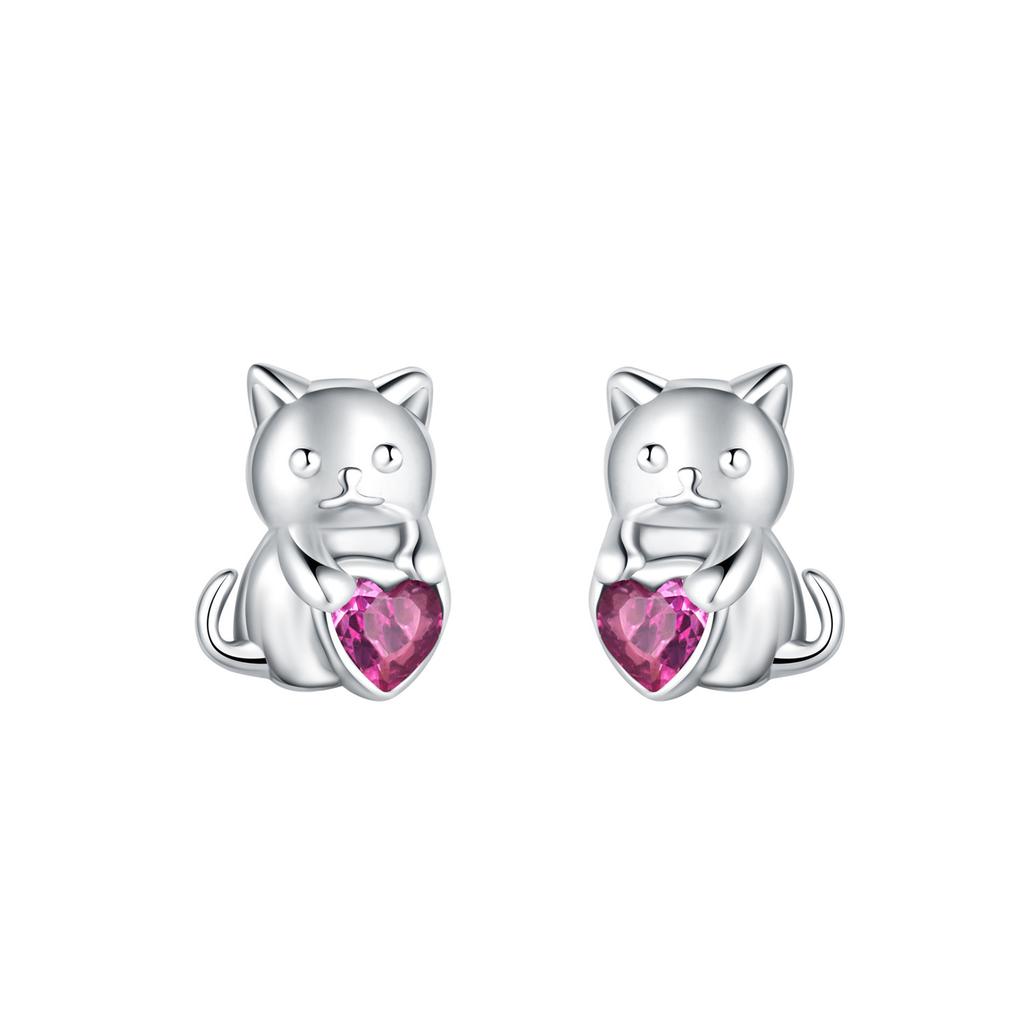 Stud Earrings 9 + Silver Asymmetric Earrings Niche High-End Jewelry Cat Cartoon Earrings Accessories