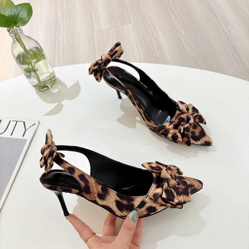 Fashion 2025 NEW Leopard Sexy Pointed Toe High Heels Party Stripper Prom Shoes Fashion Butterfly-knot Woman Pumps Party Stripper Sandals