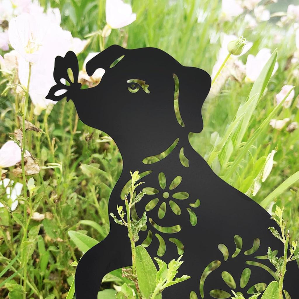2 Pack Metal Dog Stakes Garden Decor Stakes Black Dog Silhouette Statue for Outside Metal Dog Ornaments for Outdoor Garden Home Patio Yard Decor