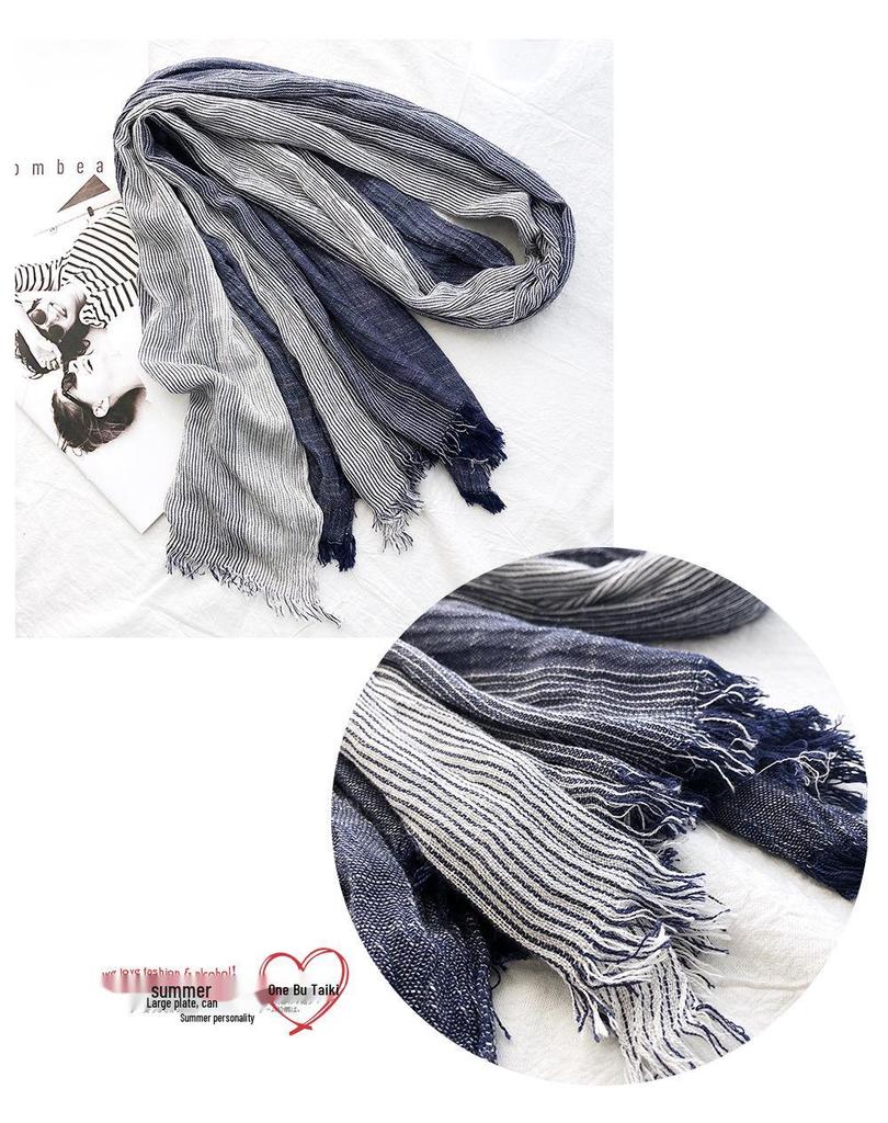 Japanese & Korean Style Autumn/Winter Unisex Striped Scarf In Cotton, Linen & Silk