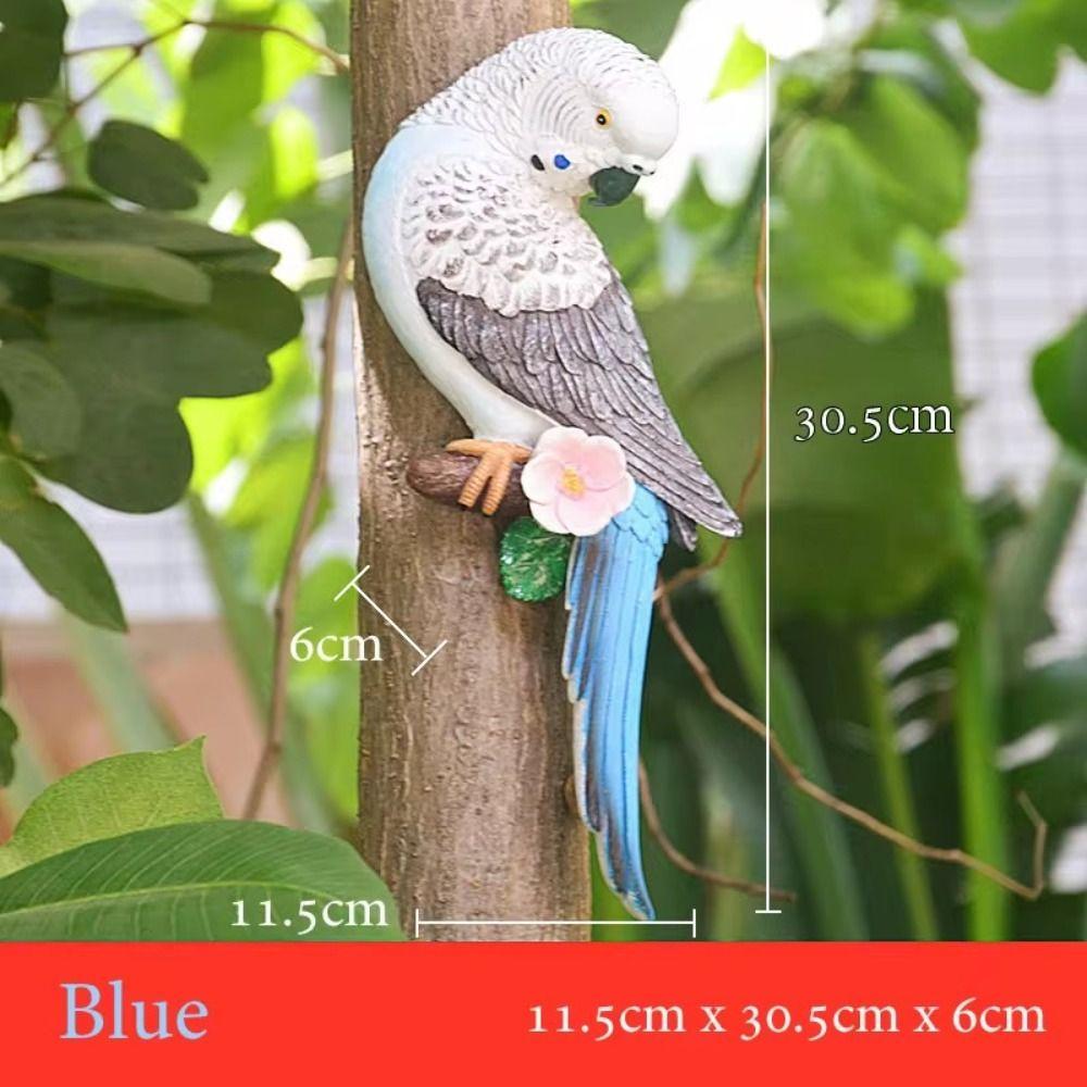 Simulated Animal Sculpture Wall Mounted Bird Figurines Budgerigar Parrot Statue  Flowerpot