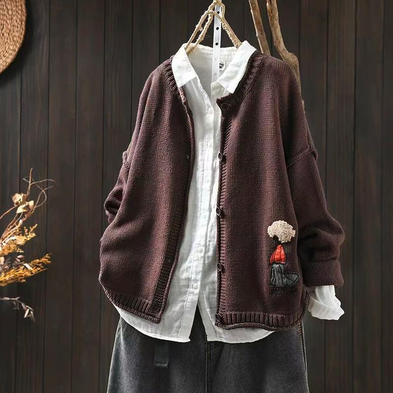 Sweaters Coat Cardigan for Women Winter Oversize Thickened Vintage Loose Long Sleeve Knit Sweaters Coat