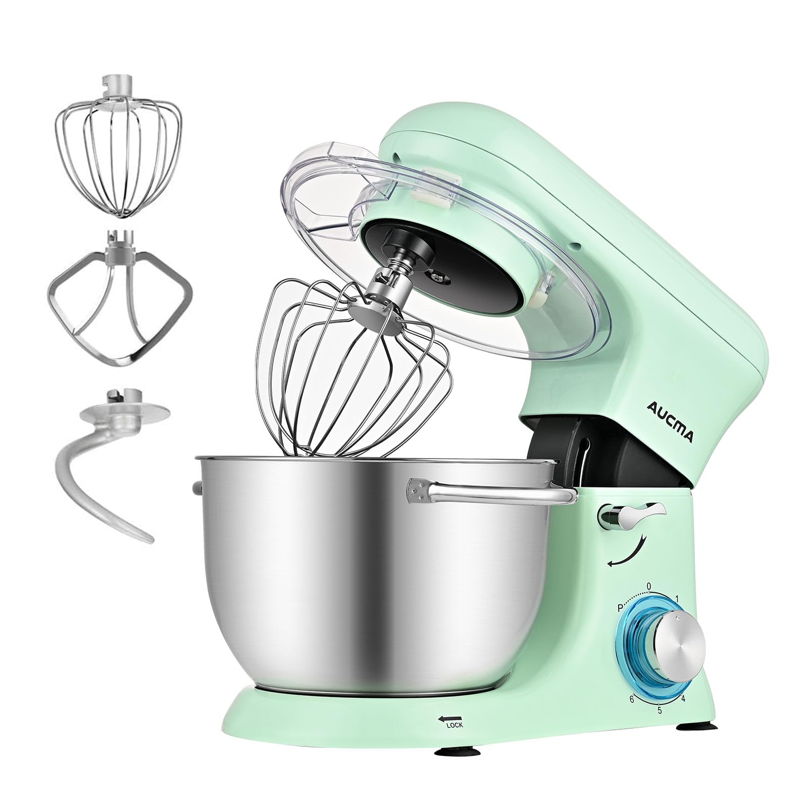 

Aucma Stand Large 3 Types of Low 6 Dough Dough Багатофункціональний харчовий настільний комерційний міксер Міксер, місткість 4,5 л, насадки, шум, регулювання, зелений