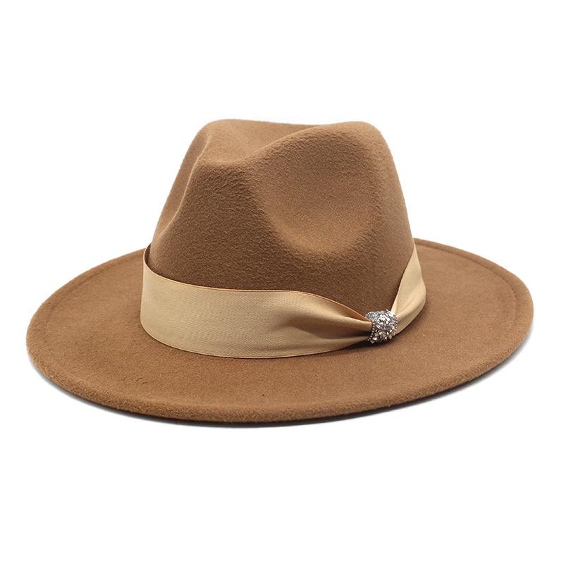 British Woolen Hat Women'S Spring Wide Brim Flat Top Internet Celebrity French Top Hat Flat Edge Imitation Wool Camel Jazz Hat
