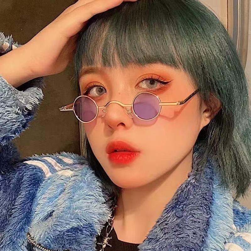 Retro Hip-Hop Round Small Frame Sunglasses UV400 Metal Eyewear for Women Men Gafas De Sol