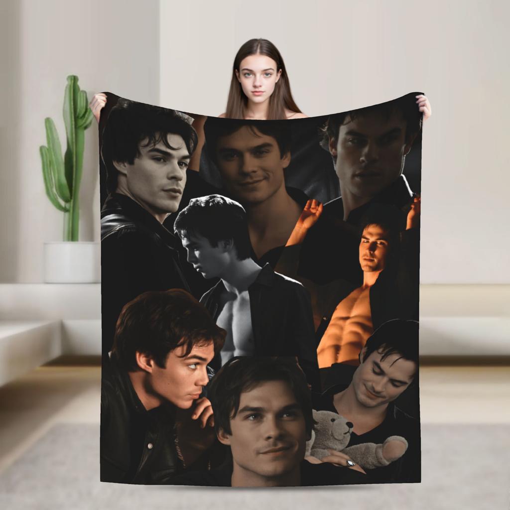 The Vampire Diaries Damon salvatore Blanket Super Warm Plush Bedding Throws For Home Decor Travel Office Flannel Bedspread Bed