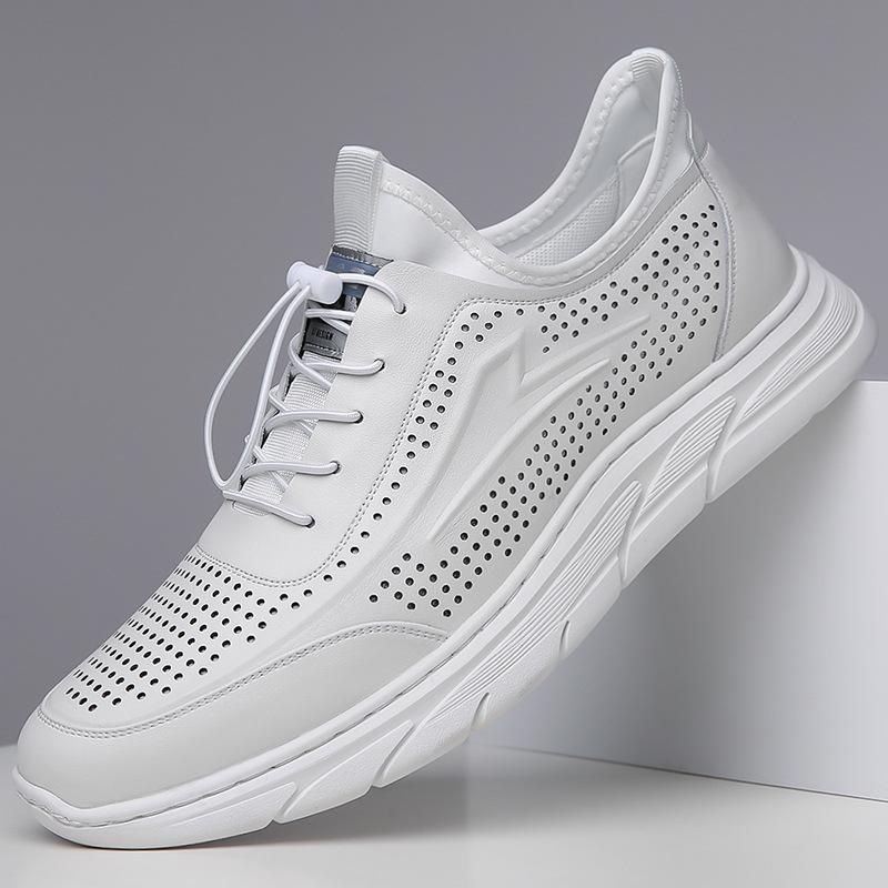 Fashion Trend Genuine Leather Men's Sneakers Designer Cowhide Breathable Soft-soled Board Shoes for Men Black Sport Casual Shoes