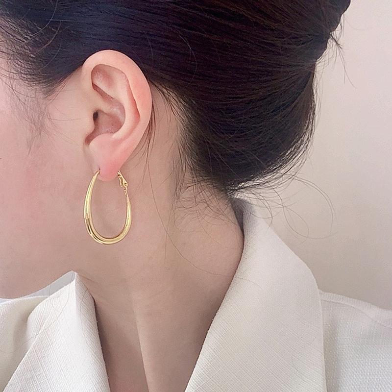 PONYKISS  Sterling Silver 18K Gold Exaggerated Oval Hoop Earring for Women Minimalist Fine  Trendy Accessories