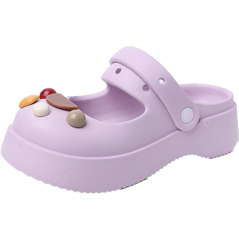 Mary Jane Slippers Women's Summer Wear Non-slip Thick-soled New Hole Shoes Bag Head Half-drag Sandals
