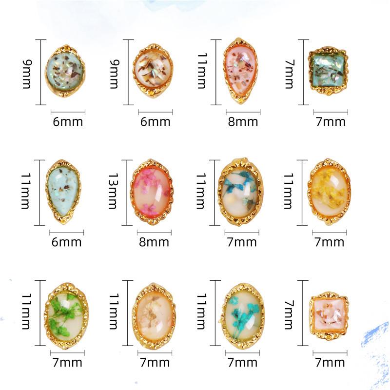12 buc/coală Bijuterii pentru unghii din aliaj de flori uscate, ornament pentru unghii, decorare pentru unghii