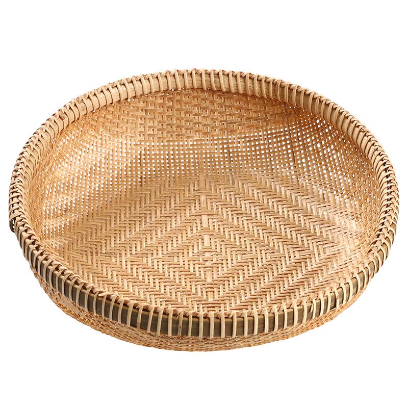 Handmade Bamboo Woven Basket for Fruits and Snacks - Round Living Room Storage Tray