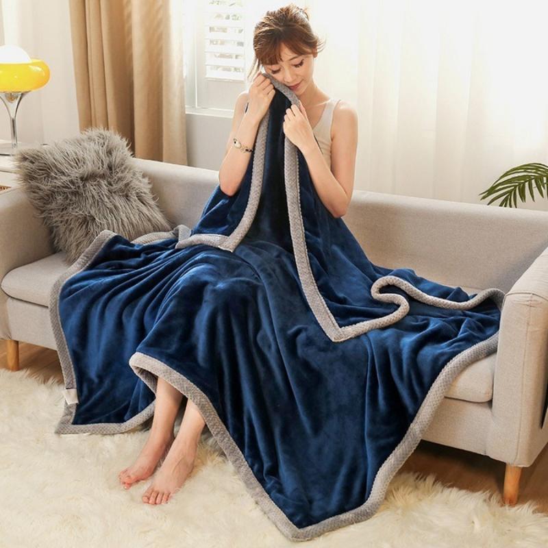 Double Layer Plush Four Season Universal Blanket Large Size Double Thin Quilt Single Sofa Blanket Outward Travel Blankets Solid Color Bed Sheet 1pcs