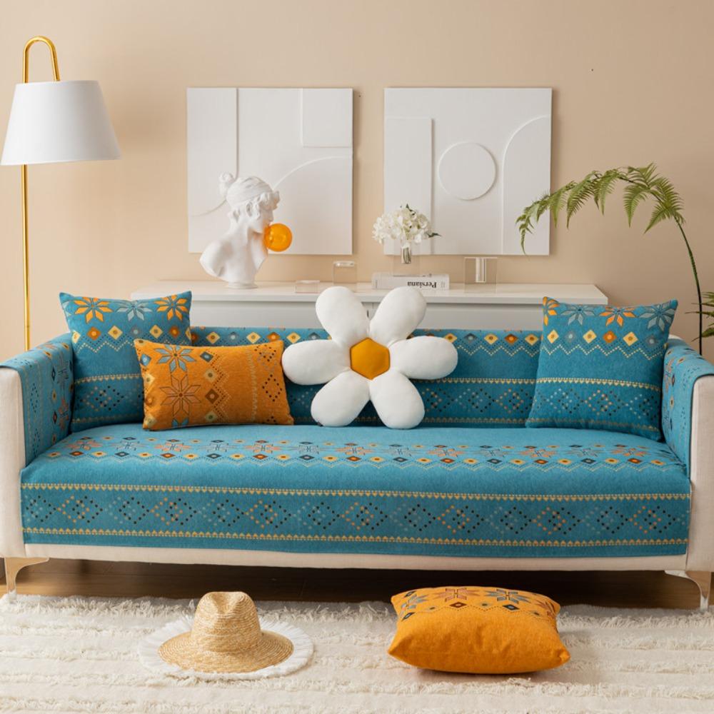 Non Slip Chenille Jacquard Sofa Cushion Cover Modern Minimalist Ethnic Style All Season Use