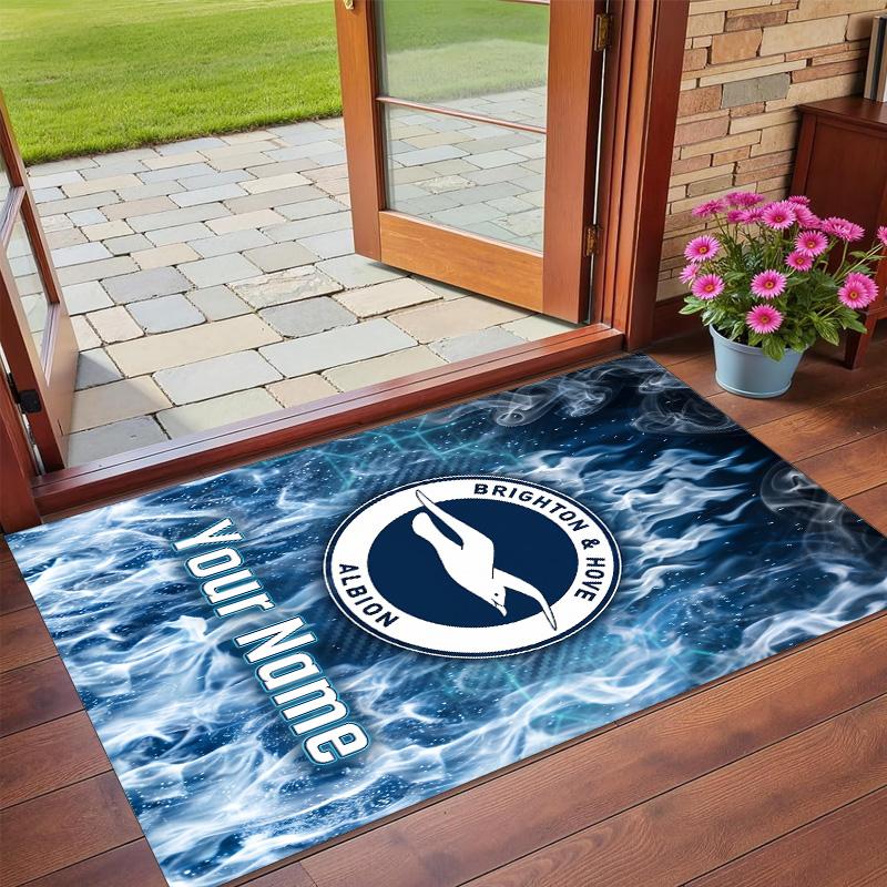 Crystal Velvet Rug Custom Name Text, Soft Non Slip Floor Mat Home DecorBrighton & Hove Albion Football