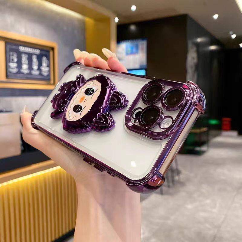 Applicable to iPhone16 Labu mirror bracket mobile phone case Apple 15 electroplated four-corner airbag anti-drop 14 soft case