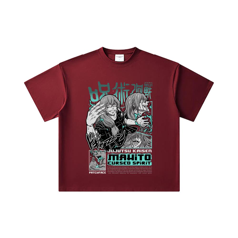 260 GSM Double Yarn 32 Count 100% Cotton Jujutsu Kaisen V63 Mahito Print Unisex Heavy Cotton T Shirt