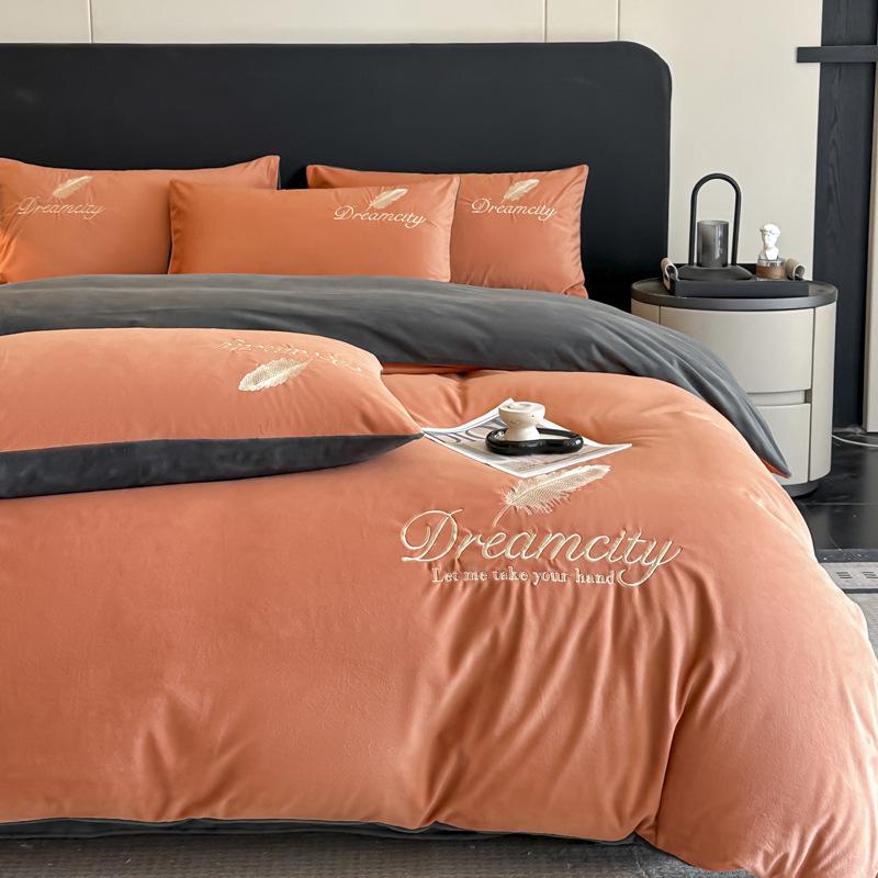 Plush Coral Fleece Winter Bedding Set: Thickened Velvet Duvet Cover, Flannel Bed Sheet, and Pillowcases