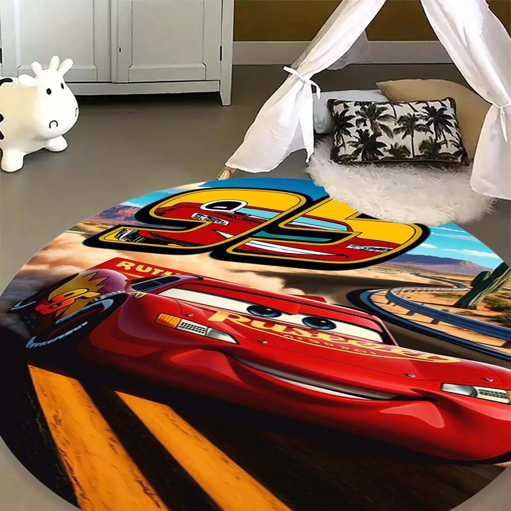 Tappeto Rotondo Tappeto Circolare Antiscivolo con Pattern di Saetta McQueen per Camera da Letto dei Bambini Stanza dei Giochi
