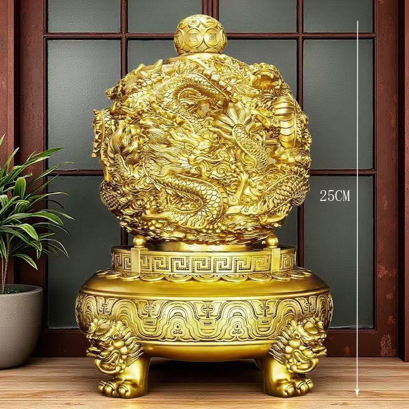 

Rotating Carved Dragon Gathering Treasure Tripod Resin Decoration Home Table Figurines Ornaments Office Desktop Fengshui Crafts