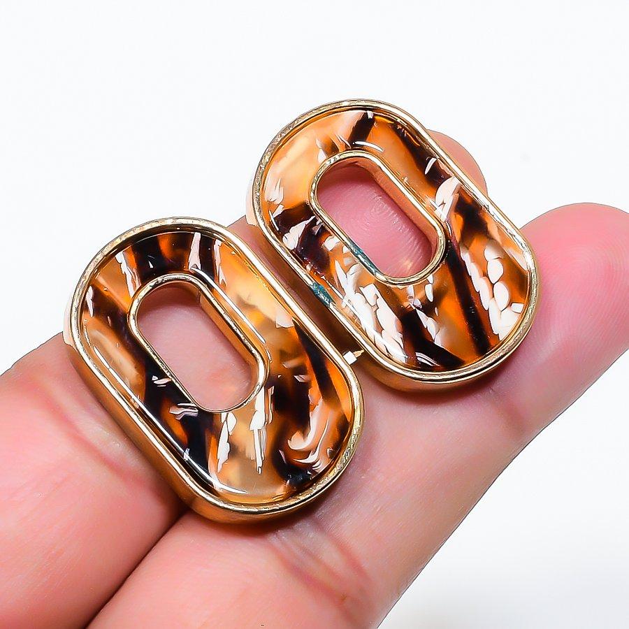 Natural Montana Agate Gemstone Brass Jewelry Earring 1.18 RE-50