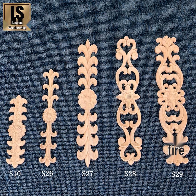 

European Carved Wood Flower Decal, Solid Wood Cabinet Door Decor, Retro Style Furniture Accessory S10 Type 16*4cm