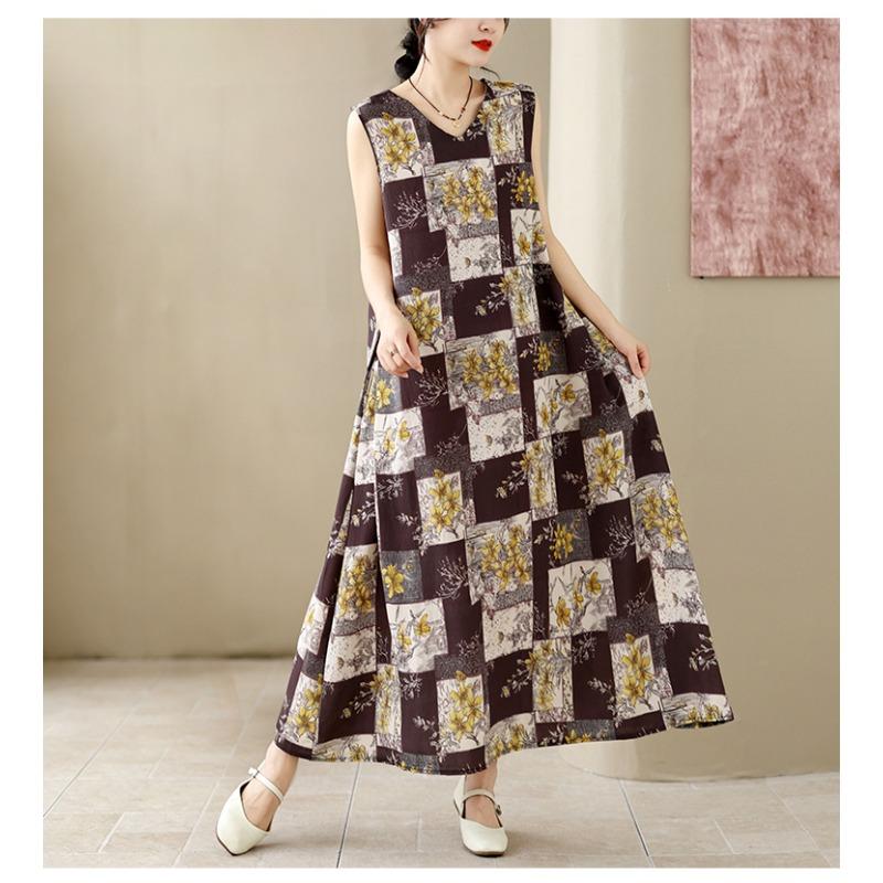 DIMANAF Nuevo 2026 Mujer Tallas Grandes Verano Playa Maxi Dama Vestido Largo Holgado Oversize Estampado Floral Vestido de Sol Ropa Chaleco Sin Mangas