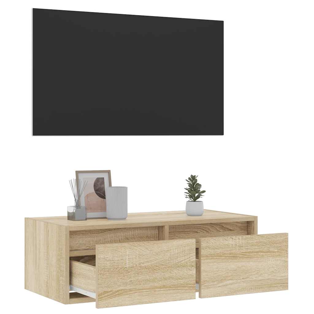 Vidaxl Szafka Pod Tv Z Oświetleniem Led, Dąb Sonoma, 75X35,5X25 Cm