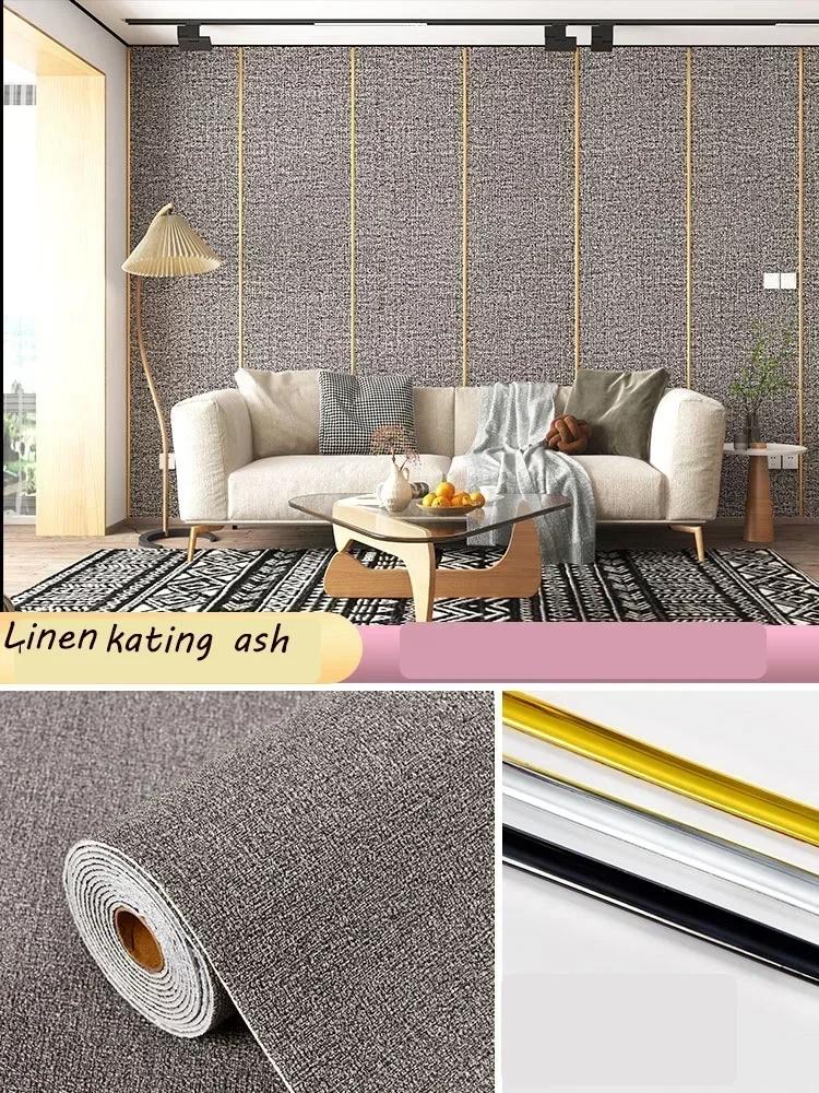 Linen Wallpaper Self-adhesive Waterproof Moisture-proof and Moldy Resistant 3D Wall Stickers Home Living Room Wall Decoration
