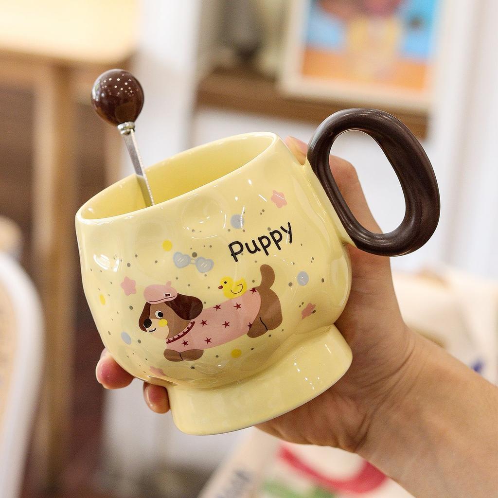 Dachshund Water Cup High Appearance Level  Large Capacity Mug Ceramic Cup  Covered Spoon  Breakfast Cup  Souvenir Gift Box