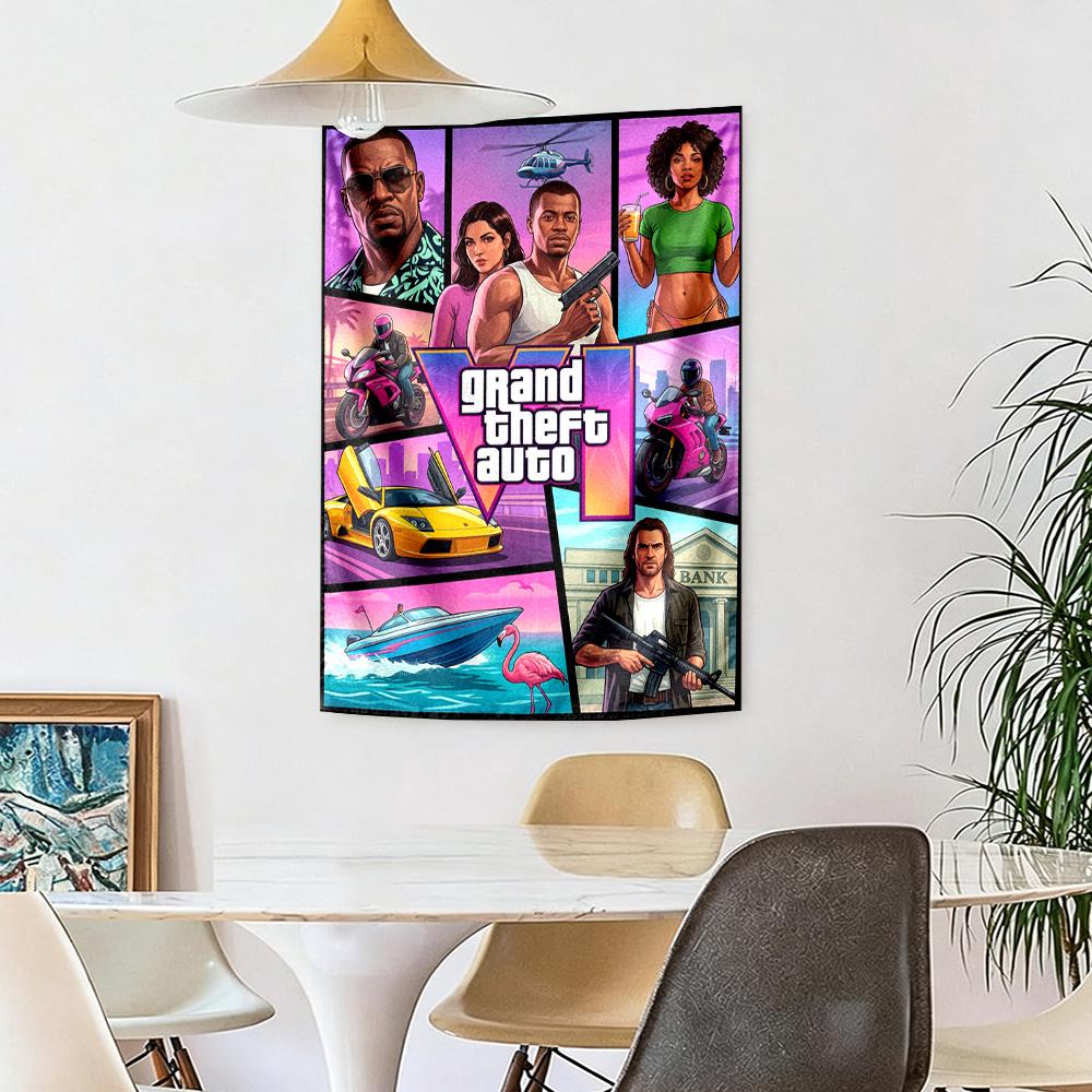Grand Theft Auto Handwoven Tapestry Handmade Look Suitable for Reading Corner Balcony Living Room Year-Round Hand Painted Style Gift for New Home