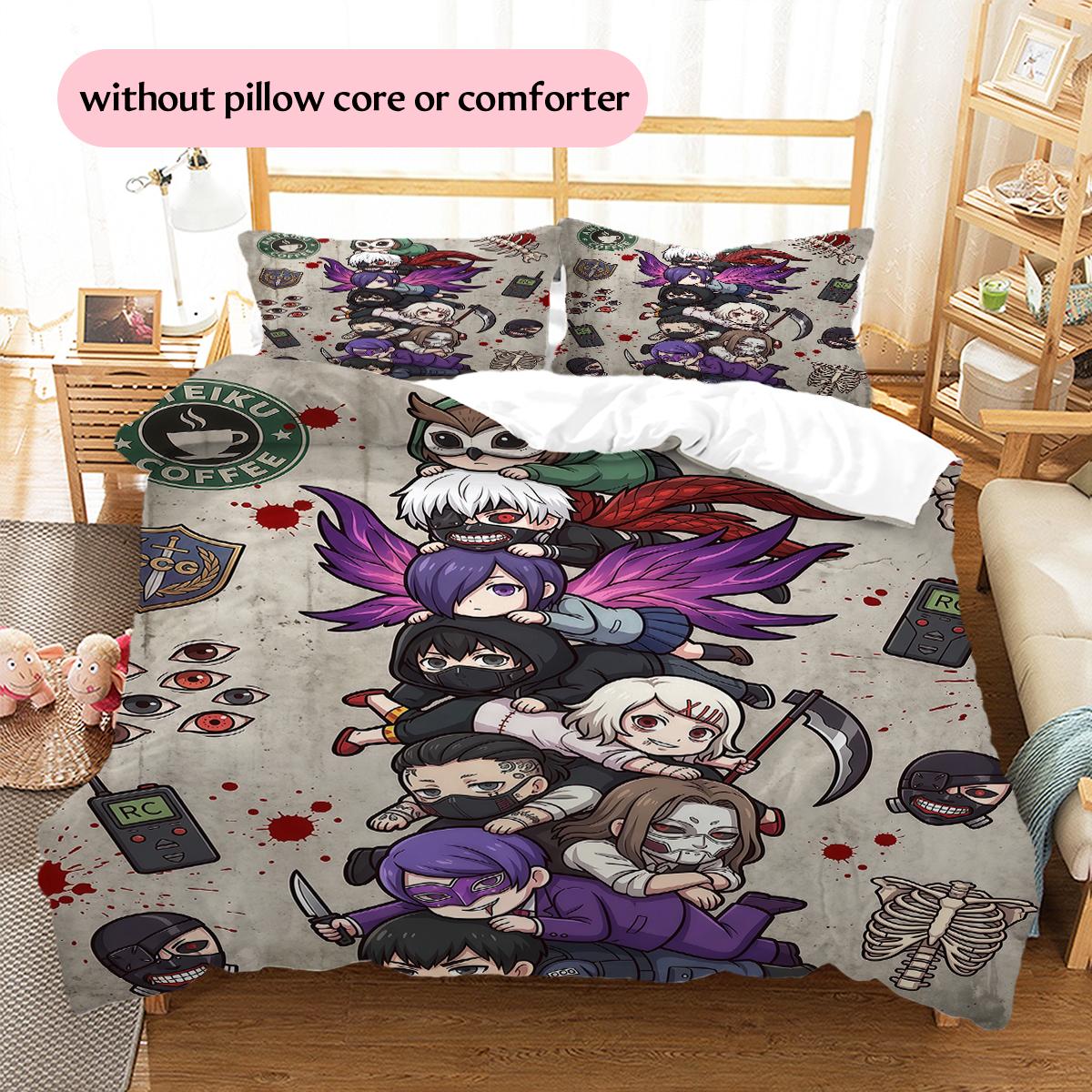

Tokyo Ghoul Chibi Character Pattern Bedding Home Decoration Festival Gift (1 * duvet cover + 2 * pillowcase, without core) 135x200cm